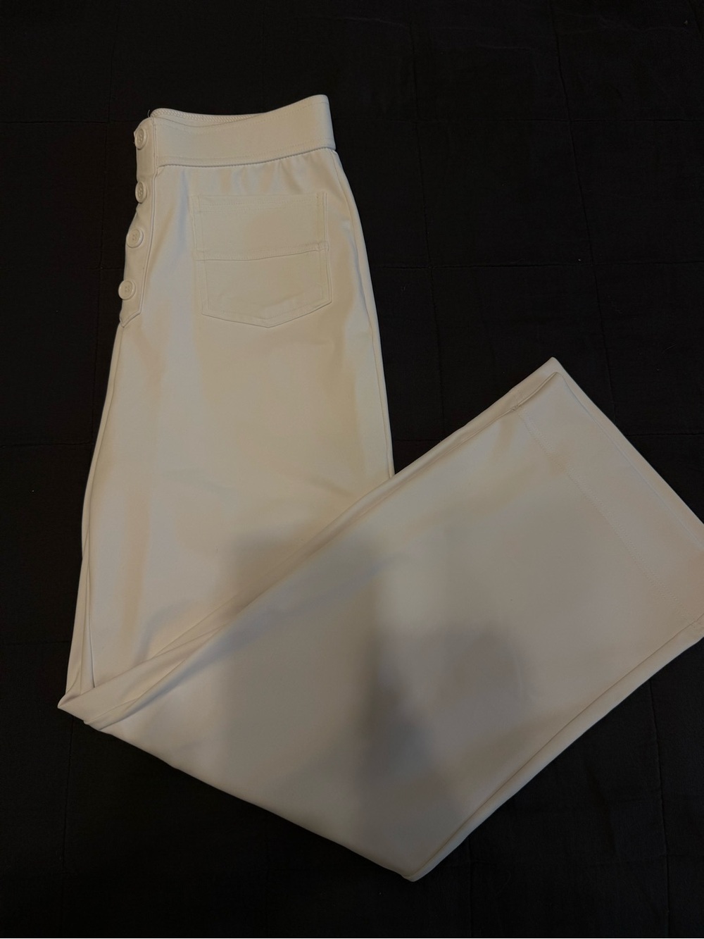 HALARA High-Waist Wide Leg Pants in White with Side Button Detail